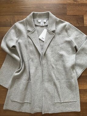 Blazer Cardigan Heather Gray Notched Lapels Pockets NWT Size Medium